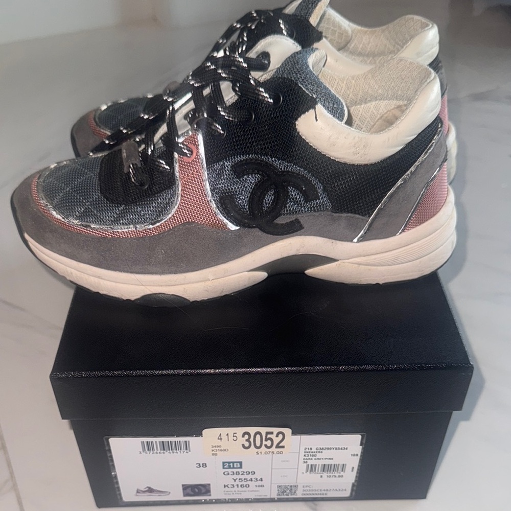 CHANEL Black and Gray and pink Athletic Shoes